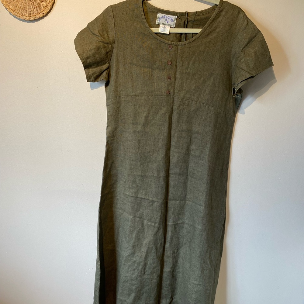 100% linen dress in olive green